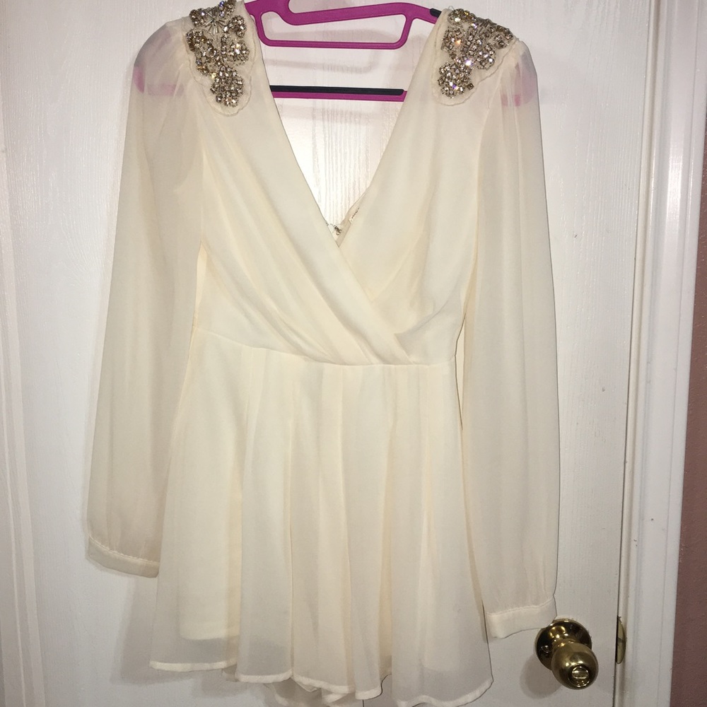 Off white romper with gold beading